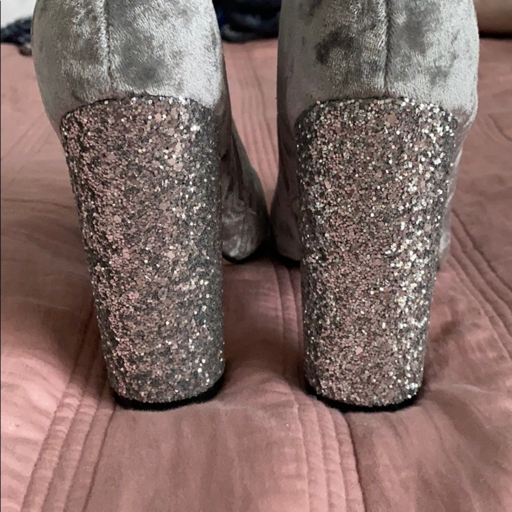 Grey suede, sparkly heel, calf high booties - Picture 3 of 5
